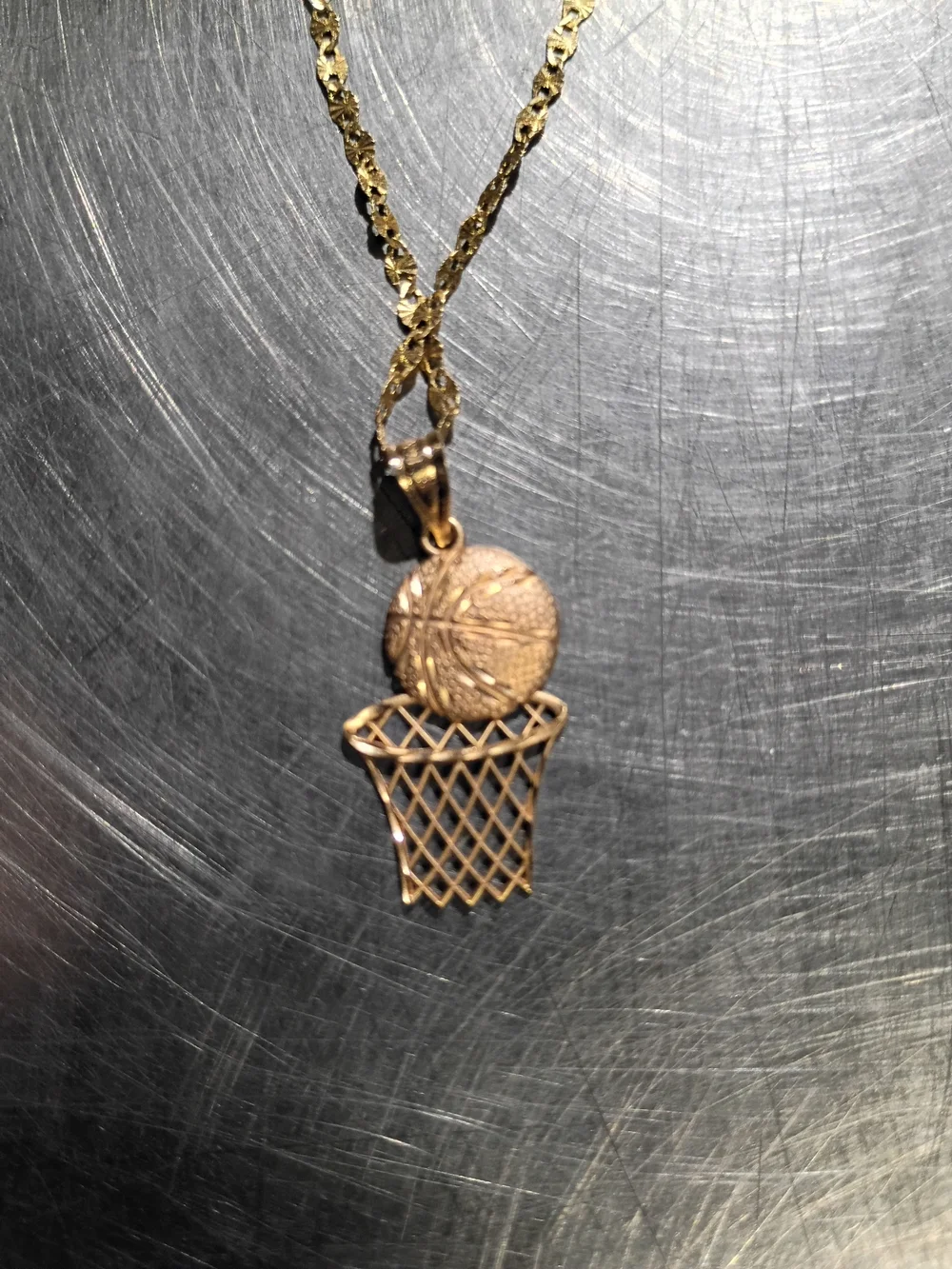 14kt 14k Gold Basketball Hoop And Basketball Pendant Necklace Pendant